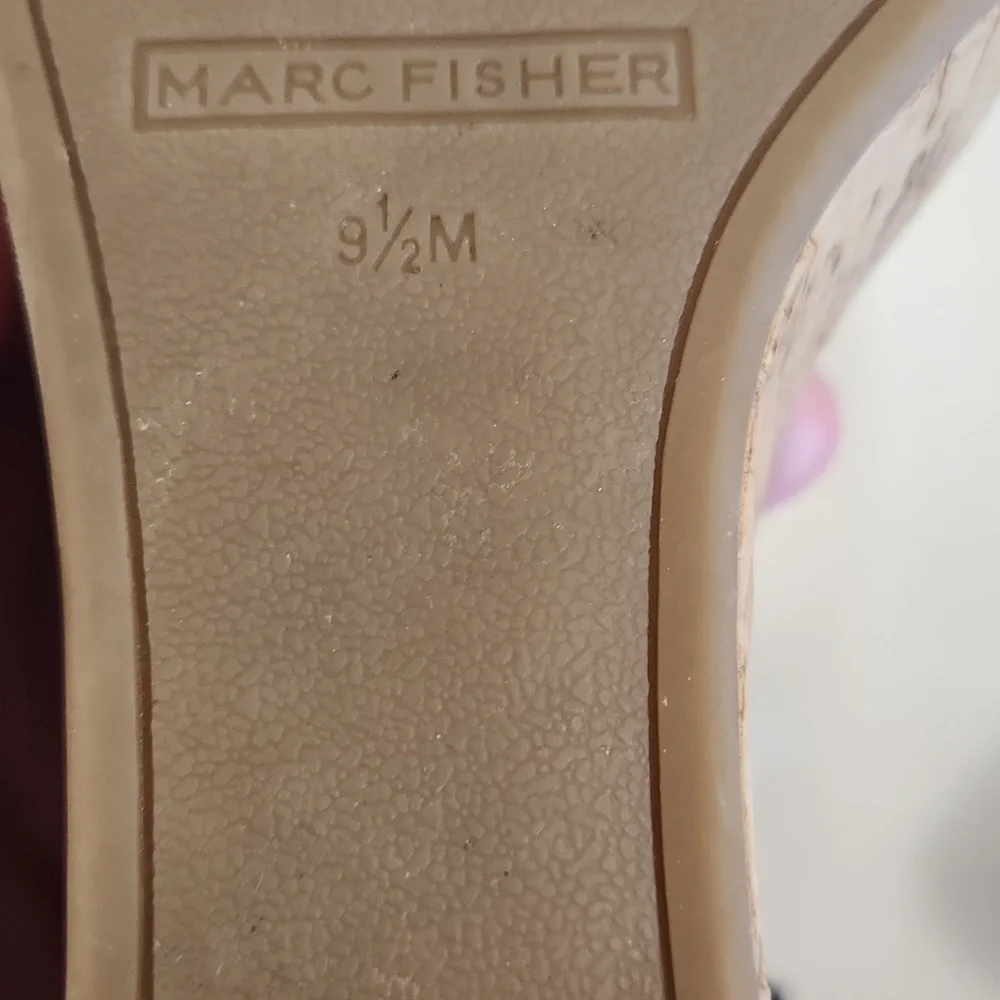 Marc Fisher Black Leather Studded Cork Wedges. Size 9.5
